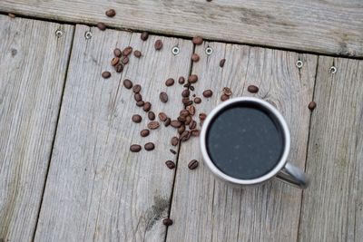 Close-up of coffee cup on wooden table