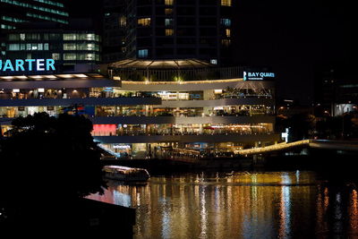 Illuminated buildings in city at night