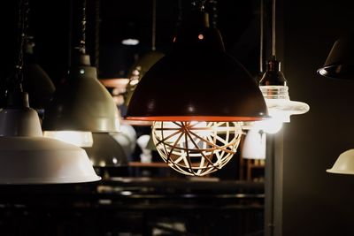 Illuminated pendant lights in cafe