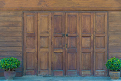 Closed wooden door of building