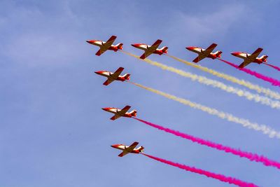 Low angle view of airshow against sky