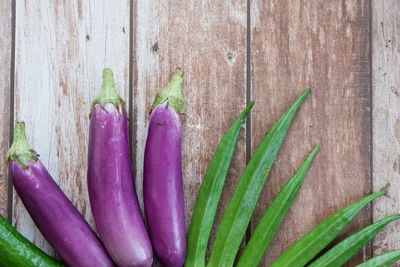 High angle view of vegetables on table