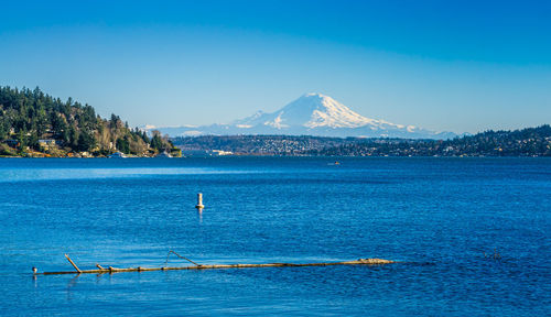 Scenic view of sea against blue sky