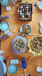 High angle view of food on table
