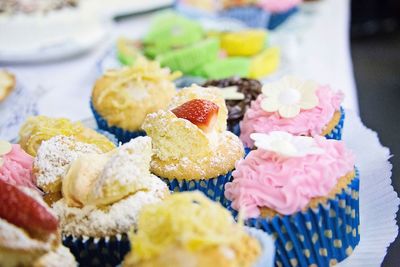 Close-up of cupcakes on table