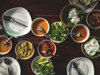 High angle view of food on table