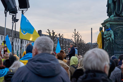 Peaceful demonstration against russia's invasion of ukraine on palace square in karlsruhe, germany. 