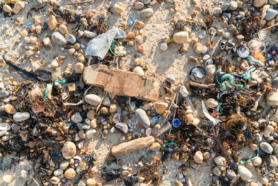 High angle view of pebbles on beach