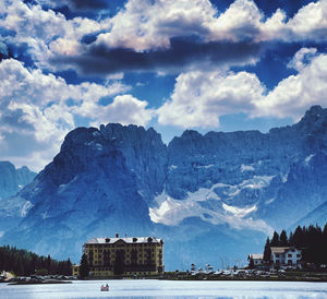 Scenic view of snowcapped mountains against sky