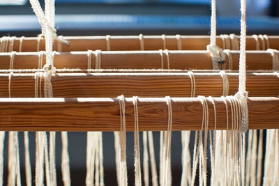 Close-up of hand loom in industry