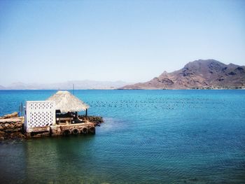 Scenic view of sea against clear blue sky