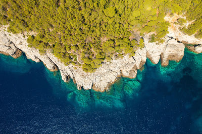 Aerial view of the coast in mljet island, the adriatic sea, croatia