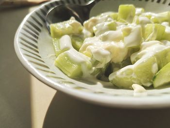 Close-up of food in plate on table