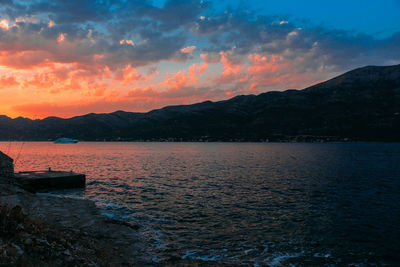 Scenic view of lake against sky during sunset