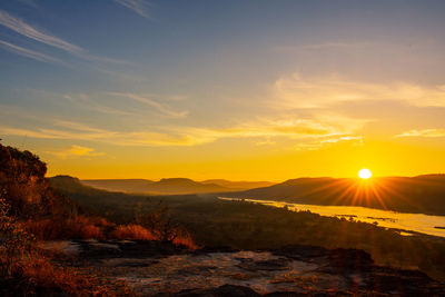 Scenic view of landscape against sky during sunset
