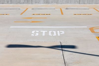 Stop text on road