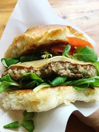 Close-up of burger on plate