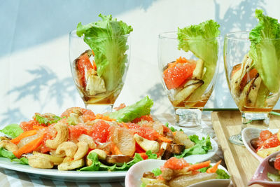 Close-up of fruit salad in plate on table