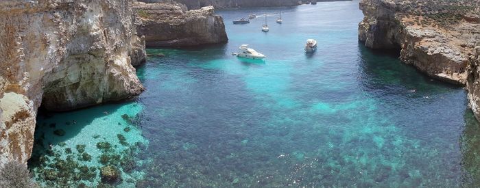 High angle view of rock formation in sea