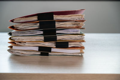 Stack of books on table