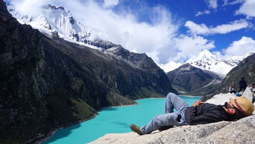 Lying down in a pastoral view