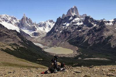 Panoramic view of snowcapped mountains against sky