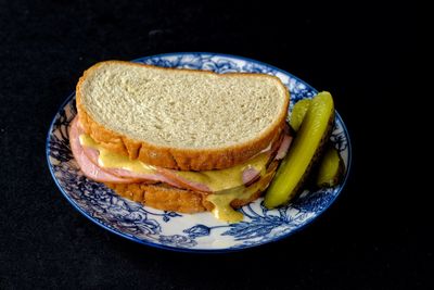 Close-up of breakfast served on table