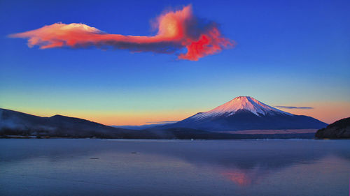 Evening scenery of world heritage mt.fuji