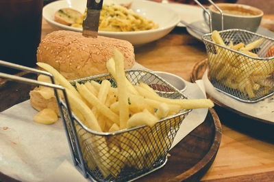 High angle view of food on table