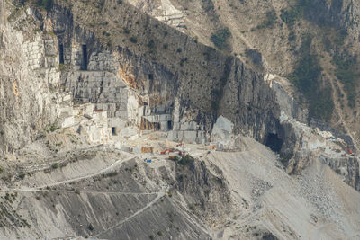 High angle view of people on rock formation