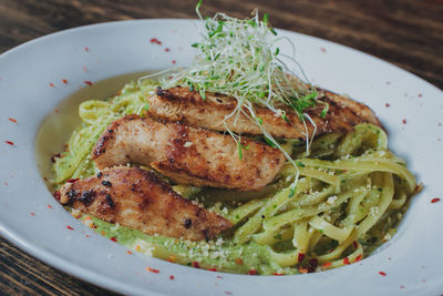 High angle view of food in plate