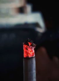 Close-up of fire on wood