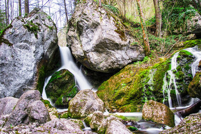 Stream flowing through rocks in forest