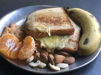 High angle view of breakfast in plate