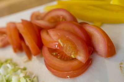 Close-up of sliced fruits on table