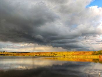 Scenic view of dramatic sky over lake