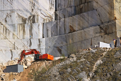 View of construction site by building