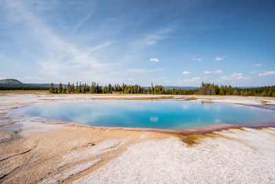 Scenic view of lake against cloudy sky