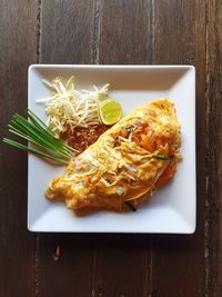 High angle view of food in plate on table