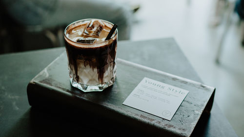 High angle view of coffee on table