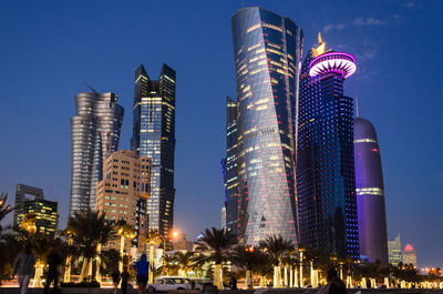 Skyscrapers lit up at night