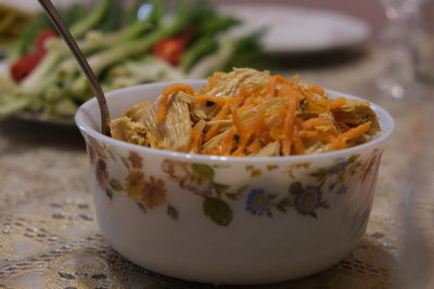 Close-up of bread in bowl on table