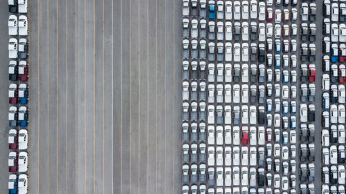 High angle view of cars parked on road