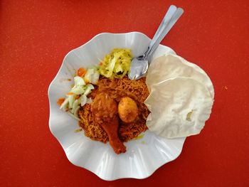 High angle view of meal served in plate