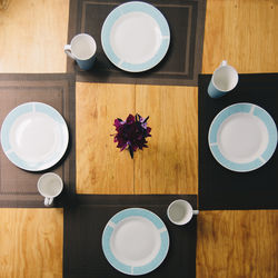 High angle view of breakfast on table