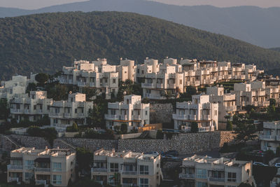 Bodrum, turkey 21st august 2019 summer houses on the hill. small cottage city in western turkey.