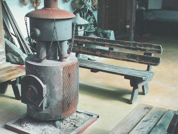 Close-up of machine part on table