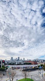 High angle view of buildings against sky