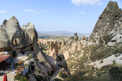 View of rock formations on landscape against sky