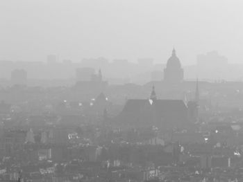 View of cityscape during foggy weather